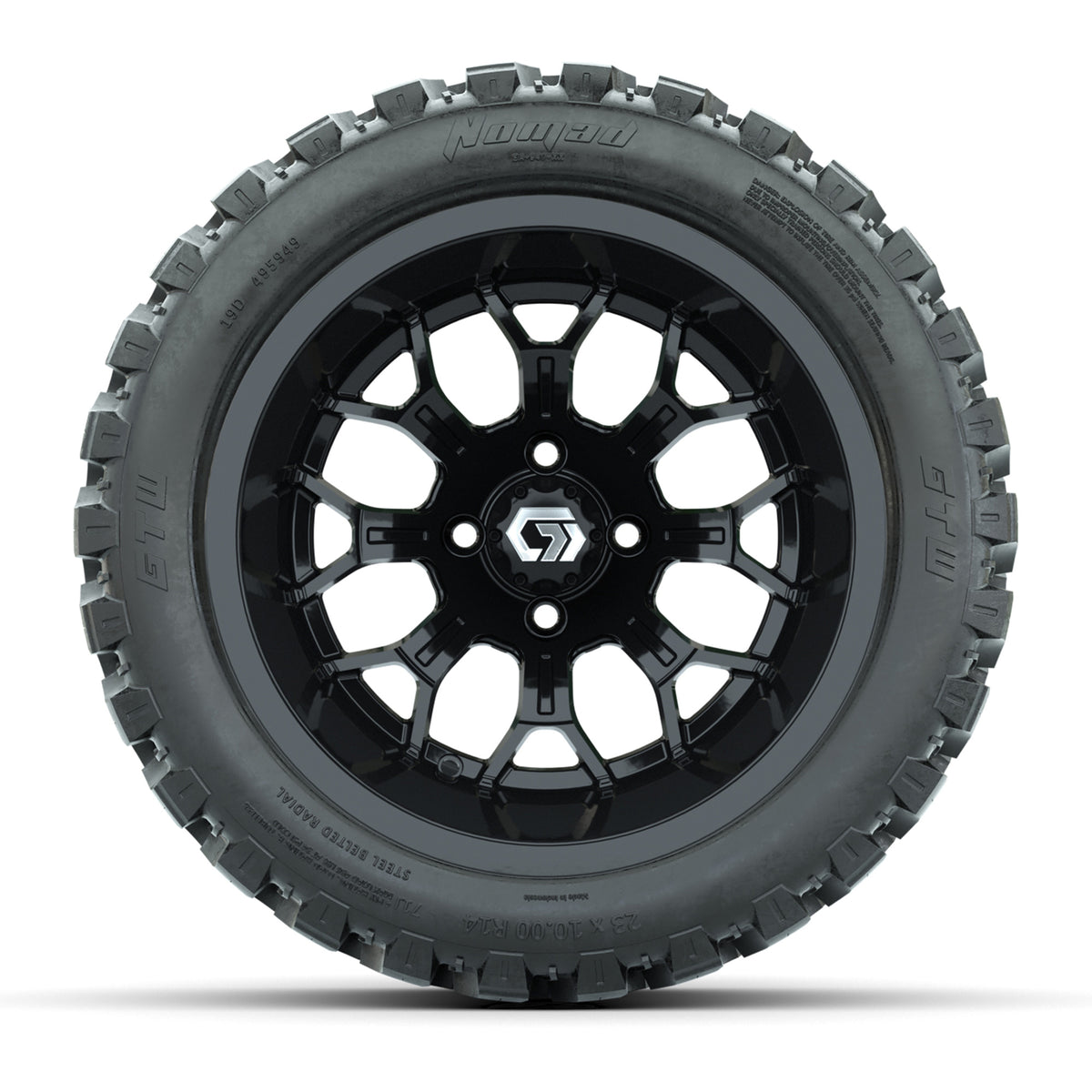 GTW® Assault Gloss Black 14" Wheels with 23X10-R14 Nomad Steel Belt Radial All-Terrain Tires - Full Set