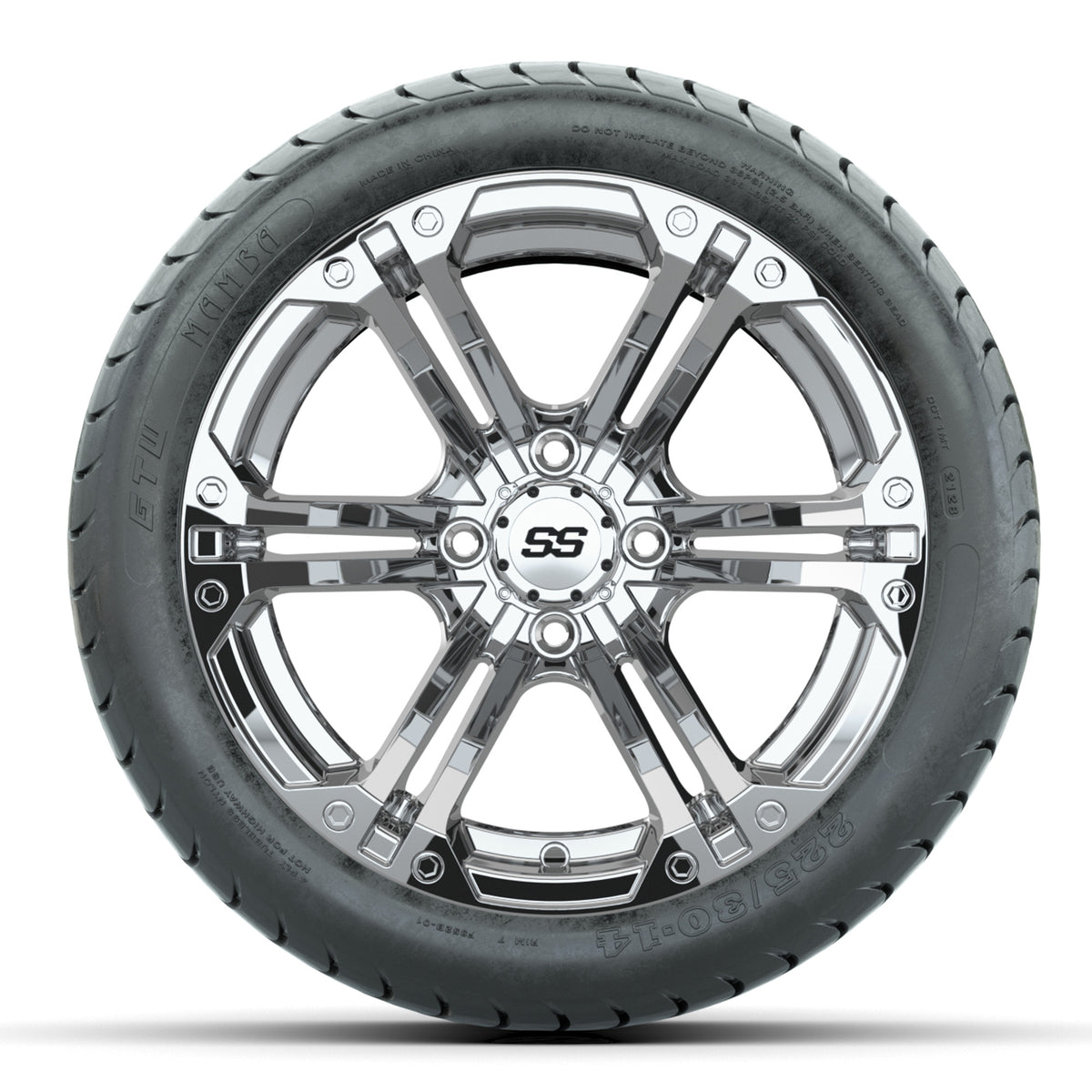 Set of (4) 14" GTW Chrome Specter Wheels with 225/30-14 Mamba Street Tires