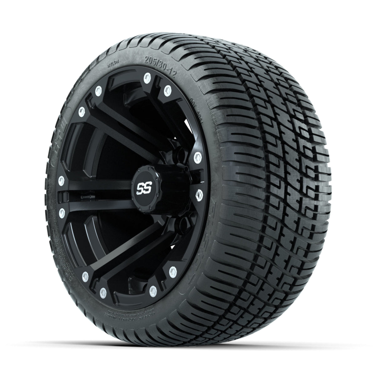 GTW Specter Matte Black 12" Wheels with 205/30-12 Fusion Street Tires Full Set