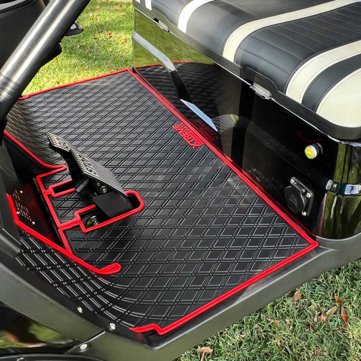 Xtreme Mats Full-Coverage Golf Cart Floor Mat | ICON i20 / i40 / i40L / Advanced EV1 – Black/Red