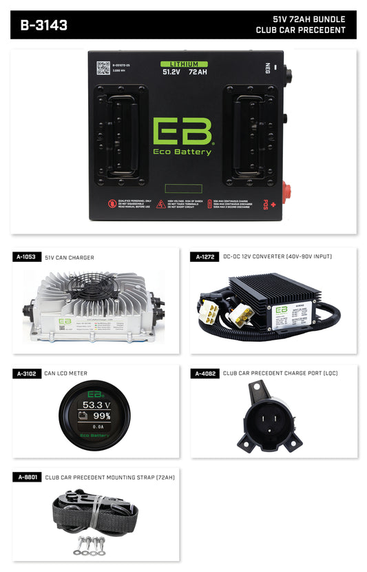 Eco Battery 51V 60Ah Lithium Golf Cart Battery Bundle - Club Car Precedent/Onward/Tempo Gen3