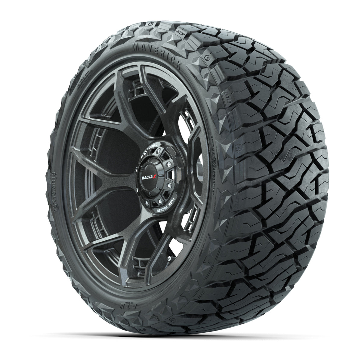 GTW MadJax® Flow Form Evolution Gunmetal 15" Wheels with 23x10.00-R15 Maverick All-Terrain Tires – Full Set