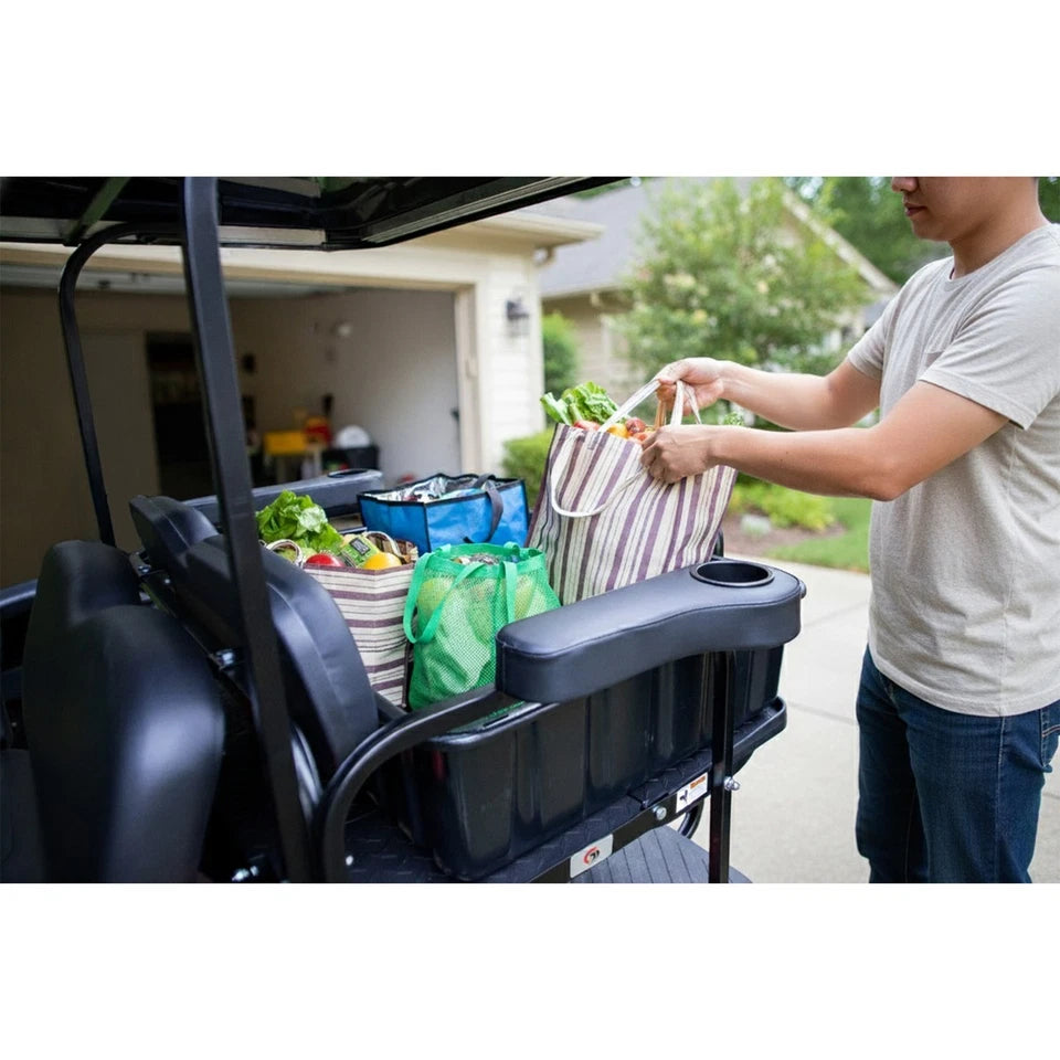 Plastic Cargo Tub for Most Golf Carts Flip down rear seat Large Capacity