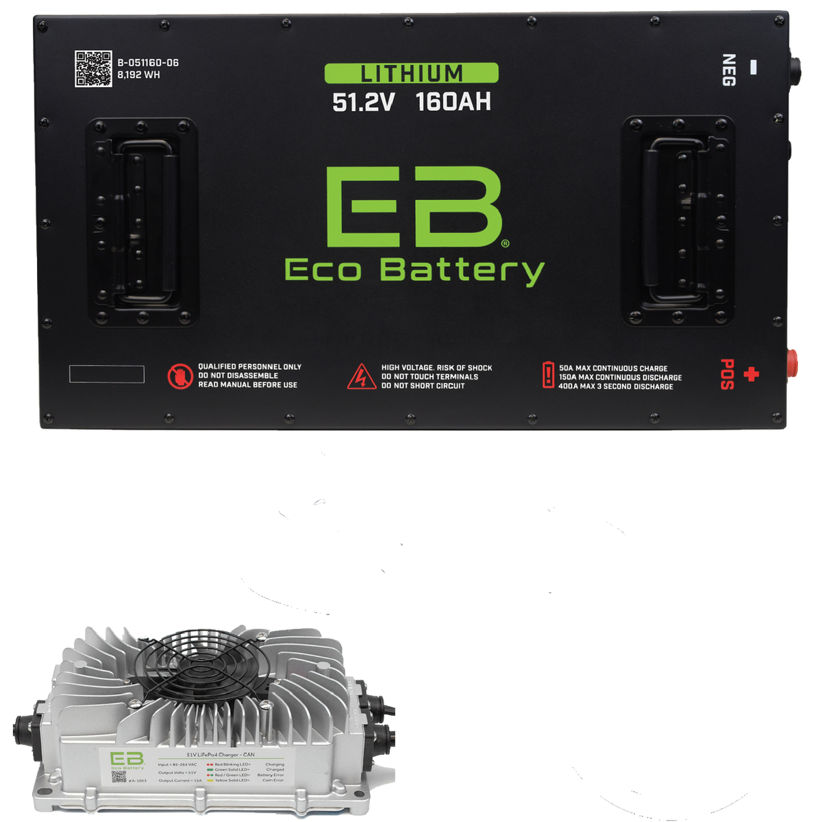 Eco Battery 51V 160Ah LiFePO4 Golf Cart Battery Kit with 15A Charger | Lifetime Warranty
