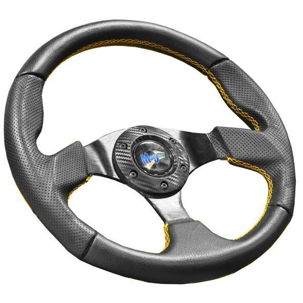 Madjax Burnout Golf Cart Steering Wheel – 13" with Yellow Stitching & Carbon Fiber Accent