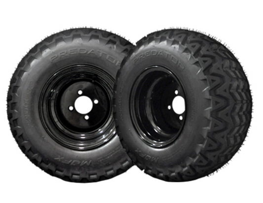Madjax 10x8 Black Steel Wheels & 22x11-10 Predator A/T Tires – Golf Cart Set of 4