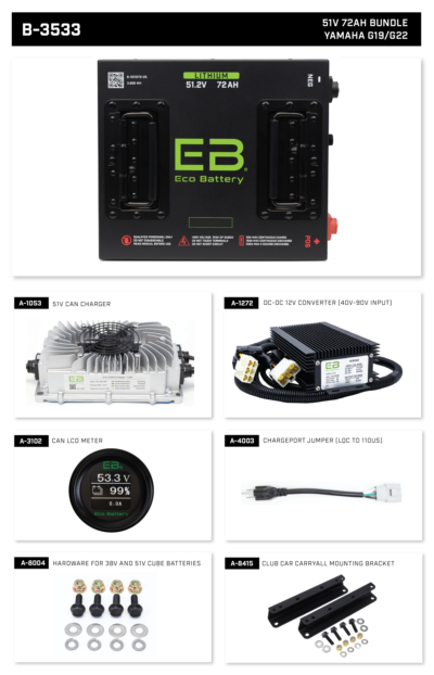 Eco Battery 51V 60Ah Lithium Golf Cart Battery - Choose Your Model Complete Bundle