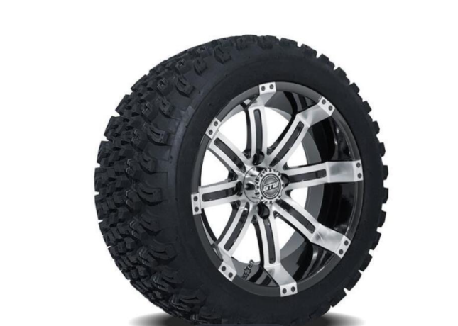 GTW® Tempest Machined & Black 14" Golf Cart Wheels with 23x10-14 Duro Desert A/T Tires – Set of 4