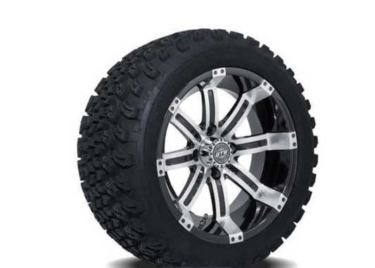 GTW® Tempest Machined & Black 14" Golf Cart Wheels with 23x10-14 Duro Desert A/T Tires – Set of 4