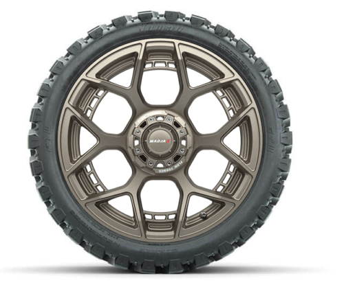 15" MadJax® Evolution Matte Bronze Flow Form Golf Cart Wheels & 23x10-R15 Nomad All-Terrain Tires (Set of 4)